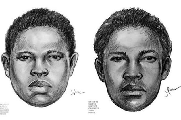 Sketches of two suspects in Friday's mugging.